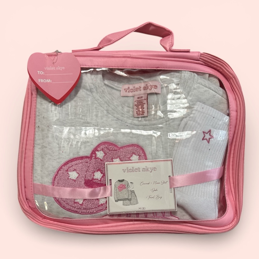 New in Carrier Cowgirl Hat Pink and Gray Embroidered Sweatshirt 4-Piece Set